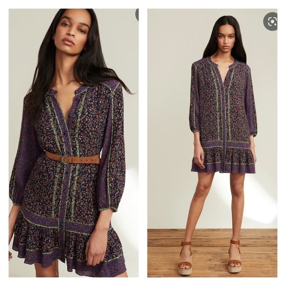VERONICA BEARD Xanita Floral Button Down Mini Shirt Dress Purple Size Large - Picture 1 of 13